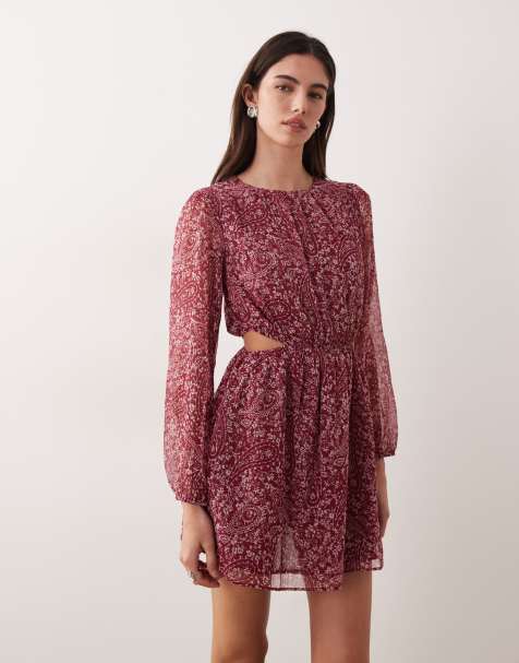 Mango Teen long sleeve mini dress with cinched waist in pink floral - view 1