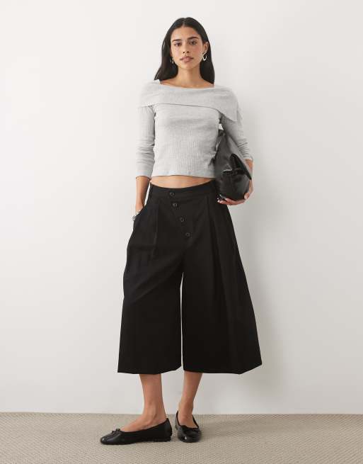 Mango Teen long sleeve off shoulder in grey stripe, 2 of 4