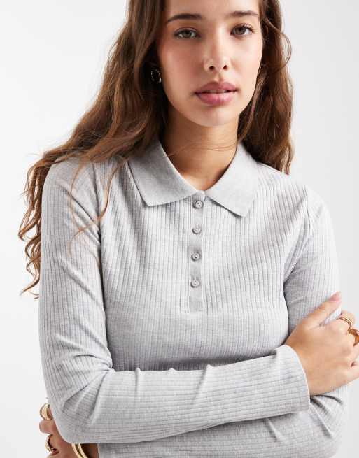 Mango Teen long sleeve polo top in grey , 2 of 4