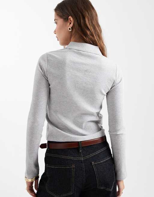 Mango Teen long sleeve polo top in grey , 4 of 4