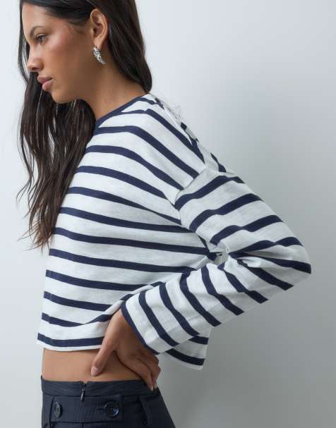 Mango Teen long sleeve t-shirt in navy stripe - view 1