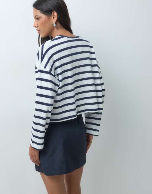 Mango Teen long sleeve T-shirt in navy stripe, 3 of 4