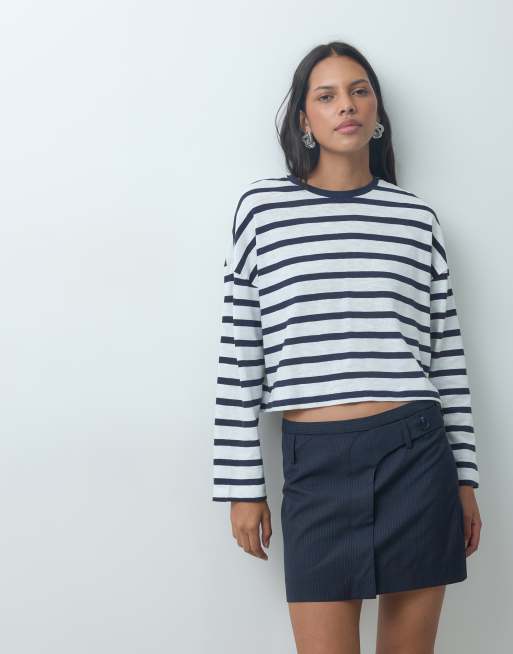 Mango Teen long sleeve T-shirt in navy stripe, 4 of 4