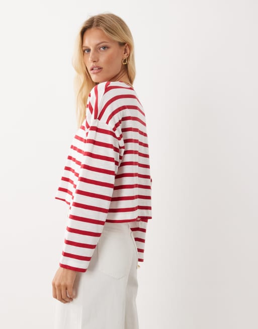 Mango Teen long sleeve t-shirt in red stripe, 3 of 4