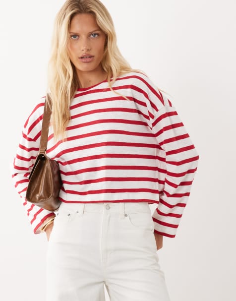 Mango Teen long sleeve t-shirt in red stripes - view 1
