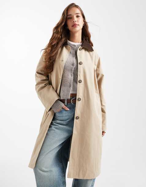 Mango Teen longline barn jacket in stone 
