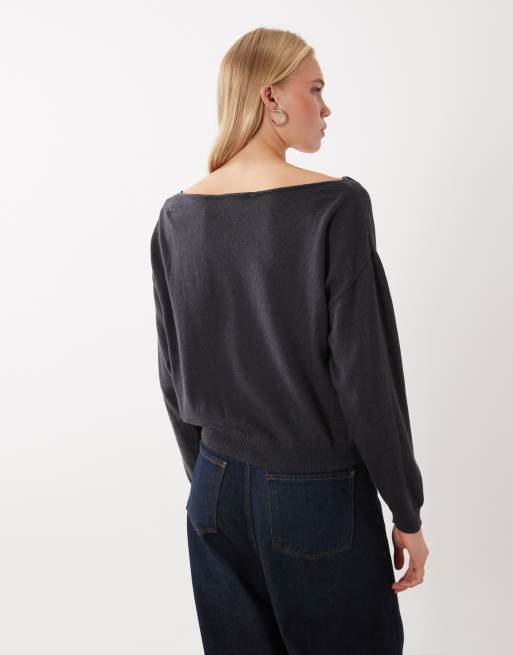 Mango Teen maglione con spalle scoperte e borchie grigio, 4 di 4