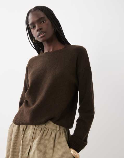 Mango Teen maglione lavorato a maglia con scollo rotondo marrone - view 1