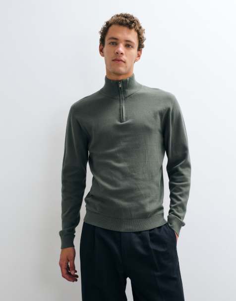 Mango Teen maglione lavorato a maglia con zip corta verde - view 1