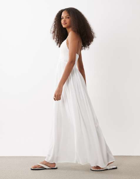 Mango - Teen - Maxi jurk met gehaakt detail en halternek in wit - view 1