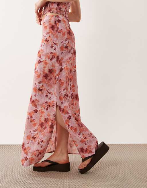 Mango Teen maxi skirt co-ord in pink floral, 2 of 5