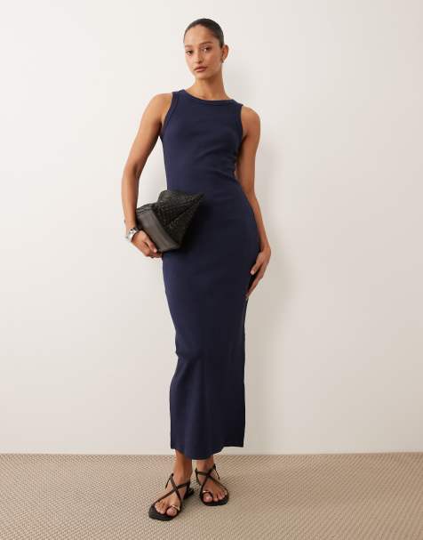 Mango – Teen – Maxikleid in Marineblau mit Ringerrücken - view 1