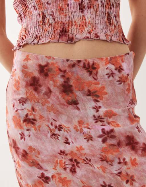 Mango – Teen – Maxirock in Rosa mit Blumenmuster, Kombiteil, 3 von 5