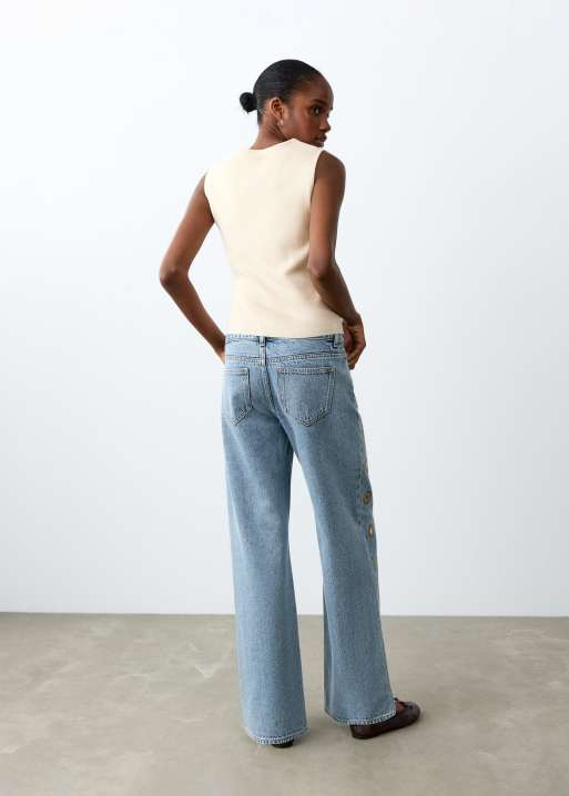 Mango – Teen – Mellanblå raka jeans med broderade solar, 3 av 4