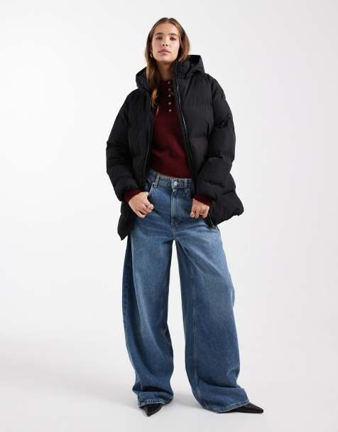 Mango Teen mid length puffer coat in black  - view 1