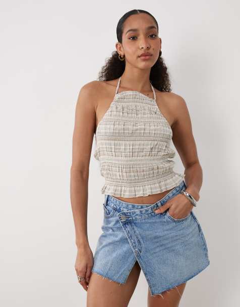 Mango - Teen - Mini jupe-short asymétrique en denim de coton - Bleu - view 1