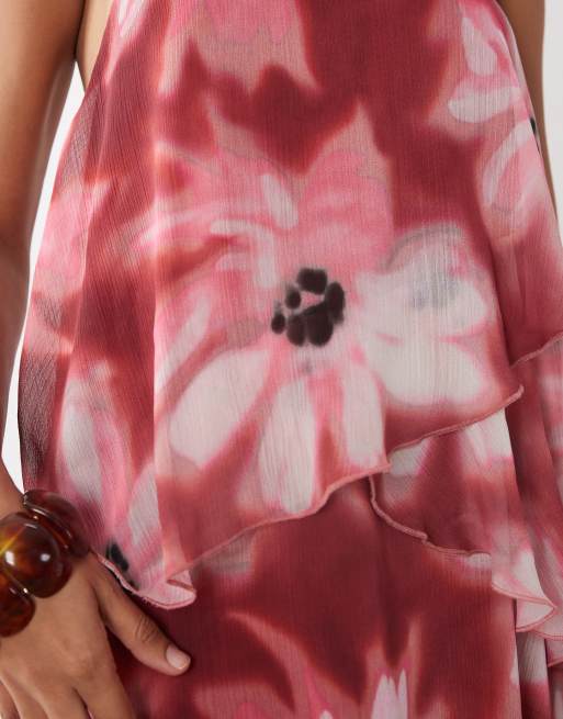 Mango - Teen - Mini jurk met ruches en halternek in rode bloemenprint, 3 van 4