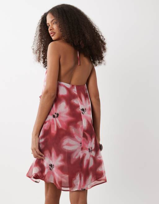 Mango - Teen - Mini jurk met ruches en halternek in rode bloemenprint, 4 van 4