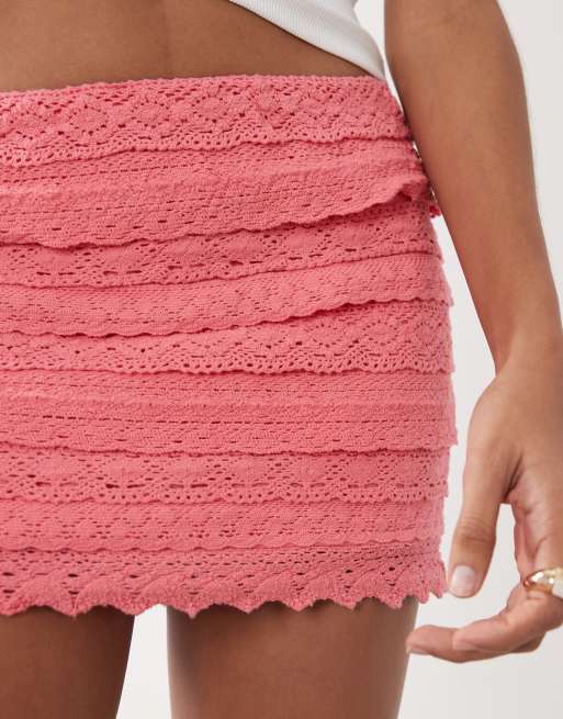 Mango - Teen - Mini rok met kanten detail in felroze, 2 van 5