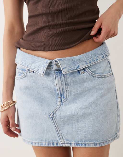 Mango - Teen - Mininederdel med foldet talje i 100% bomuldsdenim i afbleget vask, 3 af 5