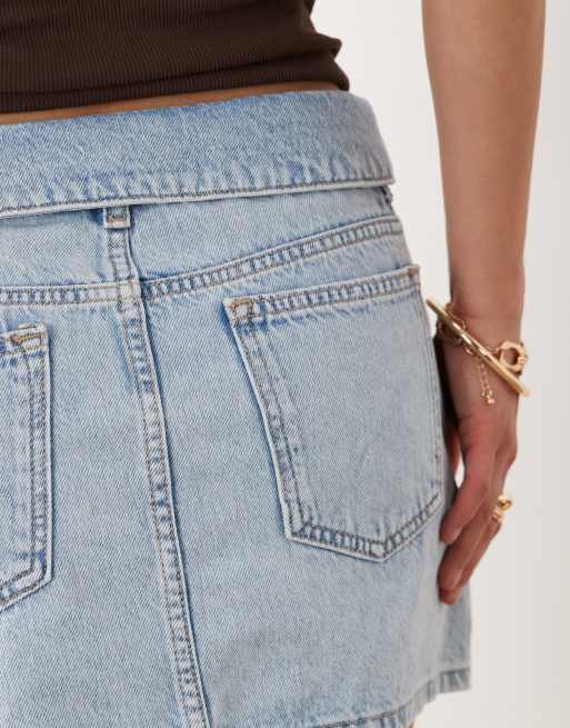 Mango - Teen - Mininederdel med foldet talje i 100% bomuldsdenim i afbleget vask, 4 af 5