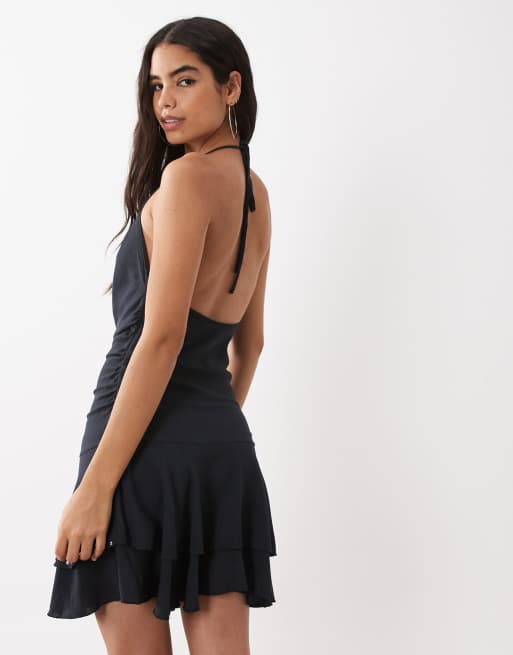 Mango – Teen – Mörkgrå miniklänning med draperad ringning och spegeldetaljer, 4 av 4