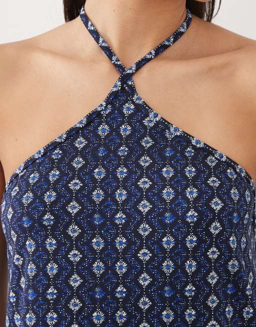 Mango – Teen – Neckholder-Minikleid in gemustertem Blau, 4 von 4