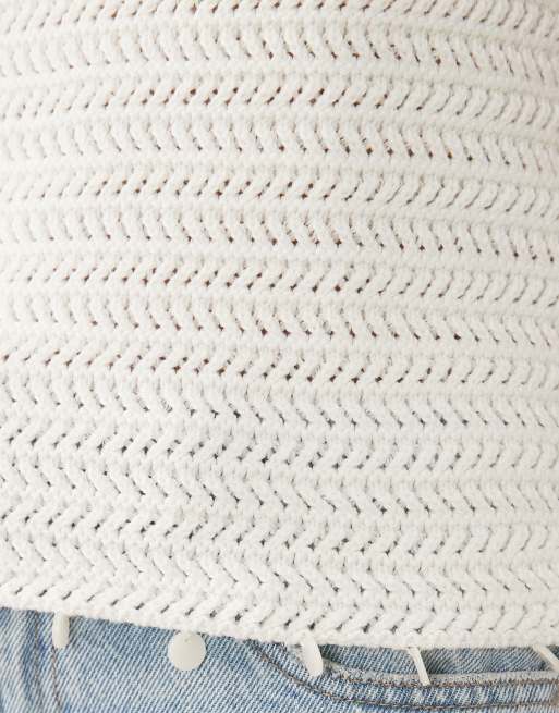 Mango – Teen – Neckholder-Oberteil aus Strick in Weiß mit Perlendetails, 4 von 4