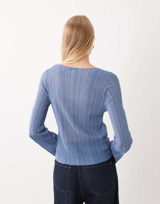 Mango Teen Oberteil aus leichtem Strick mit V-Ausschnitt in Blau, 3 von 4