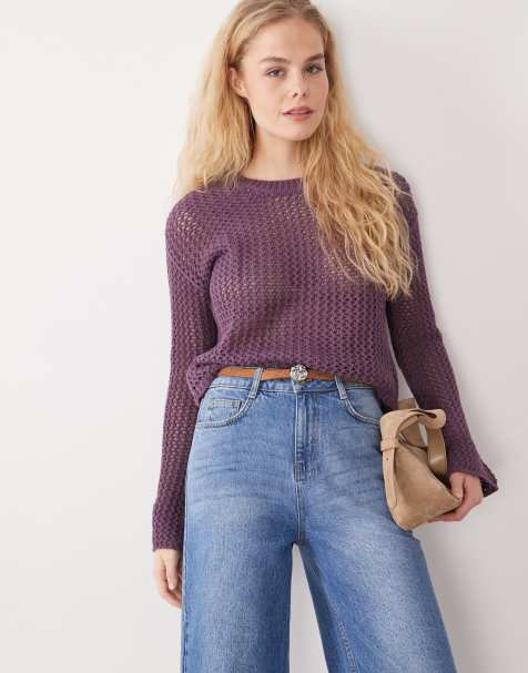 Mango – Teen – Oberteil aus weitmaschigem Strick in Lila - view 1