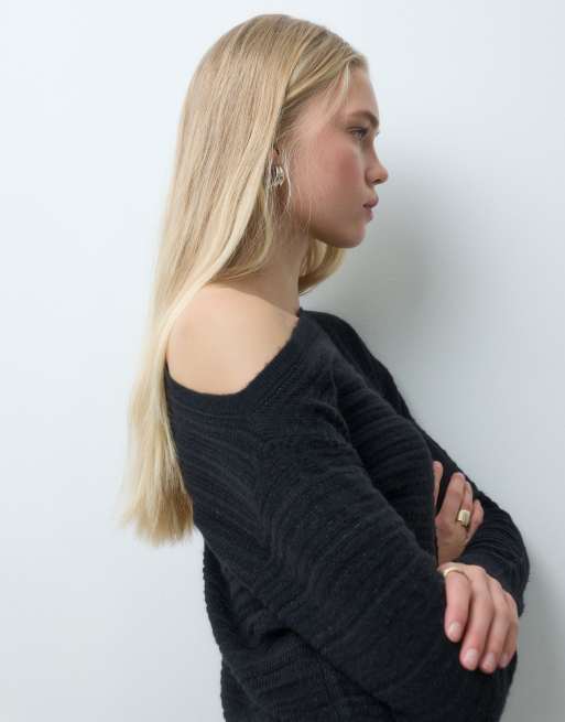 Mango Teen off shoulder knitted top in black, 3 of 4