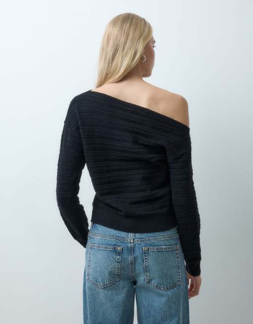 Mango Teen off shoulder knitted top in black, 4 of 4