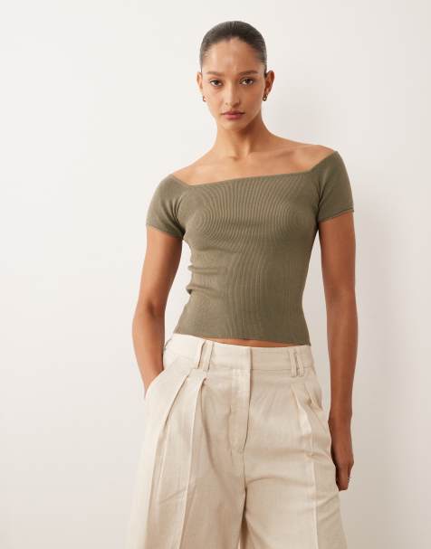 Mango Teen off shoulder top in khaki - view 1