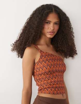 Mango Teen One Shoulder Crop Top In Orange