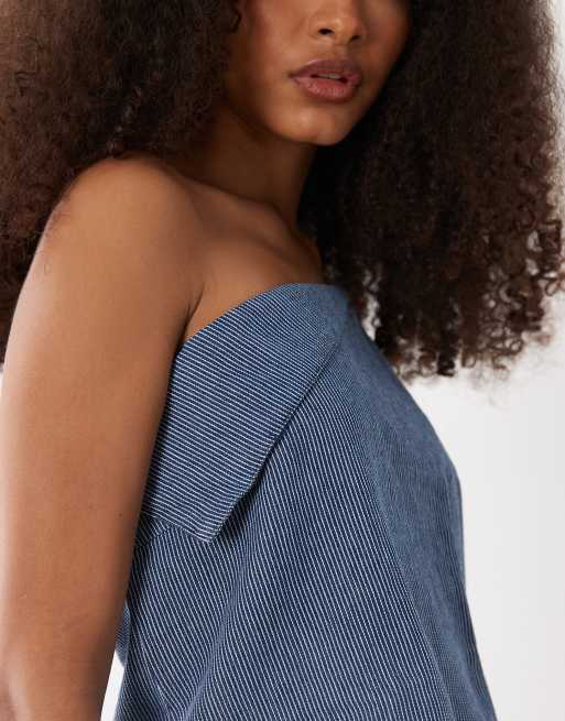 Mango Teen one shoulder sleeveless top in blue stripes - part of a set, 3 of 4