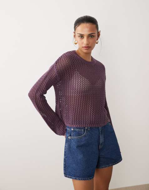 Mango - Teen - Open gebreide top in paars - view 1