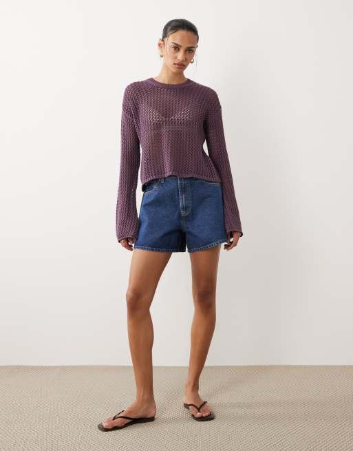 Mango - Teen - Open gebreide top in paars, 3 van 4