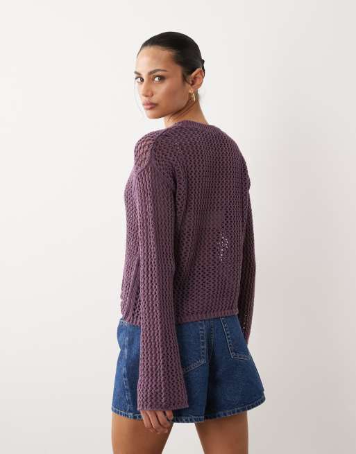 Mango - Teen - Open gebreide top in paars, 4 van 4