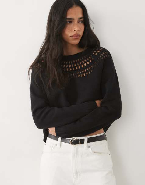 Mango Teen open stitch jumper in black - view 1