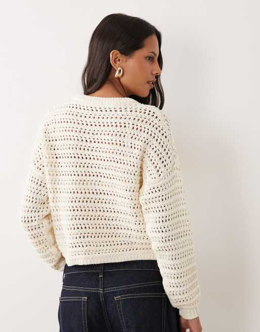 Mango Teen open stitch jumper in off white, 4 of 4