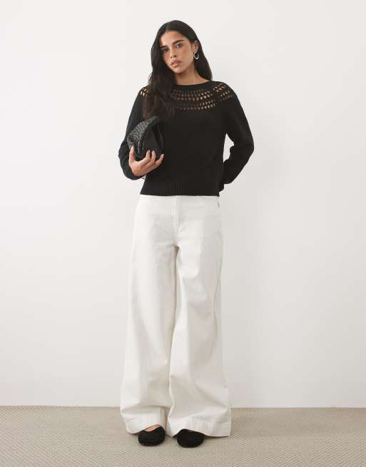 Mango Teen open stitch sweater in black, 2 of 4