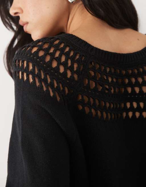 Mango Teen open stitch sweater in black, 3 of 4