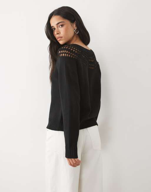 Mango Teen open stitch sweater in black, 4 of 4