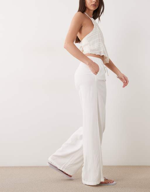 Mango - Teen - Pantalon droit en lin mélangé avec liens noués à la taille - Blanc, 2 de 5