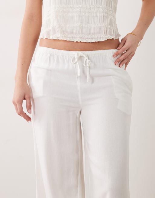 Mango - Teen - Pantalon droit en lin mélangé avec liens noués à la taille - Blanc, 3 de 5