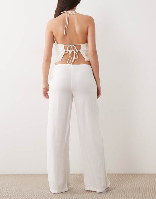 Mango - Teen - Pantalon droit en lin mélangé avec liens noués à la taille - Blanc, 5 de 5
