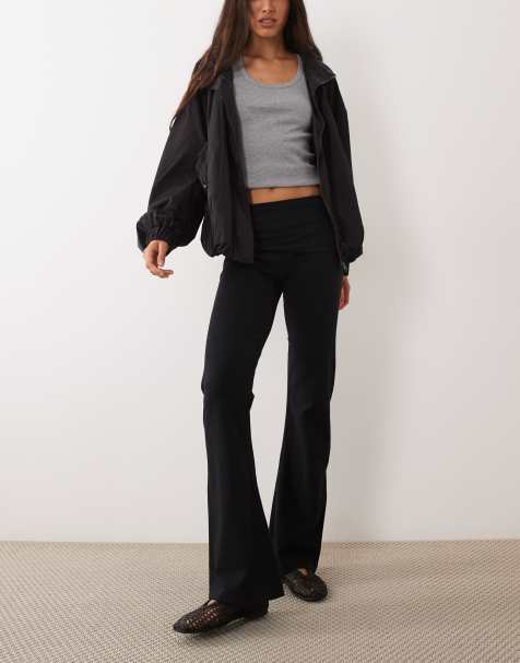 Mango Teen pantalon évasé en jersey à revers noir - view 1