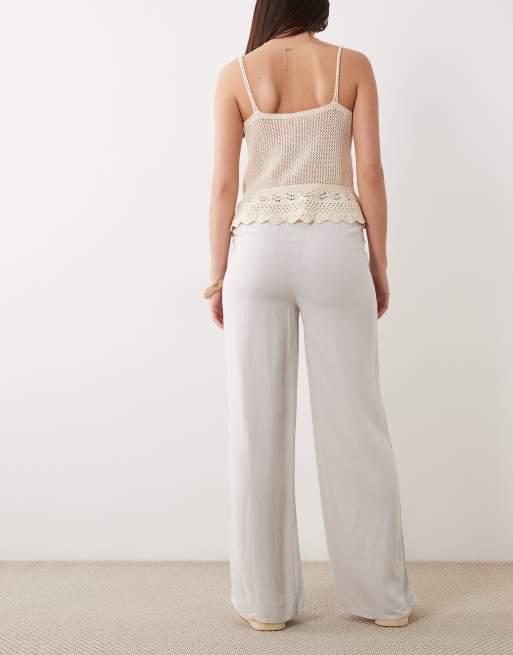 Mango - Teen - Pantalon noué à la taille en lin mélangé - Gris clair, 5 de 5