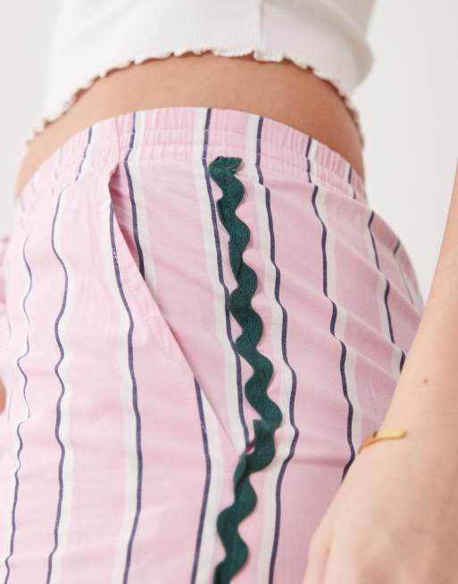 Mango - Teen - Pantaloni dritti in 100% cotone rosa e verde a righe, 4 di 5
