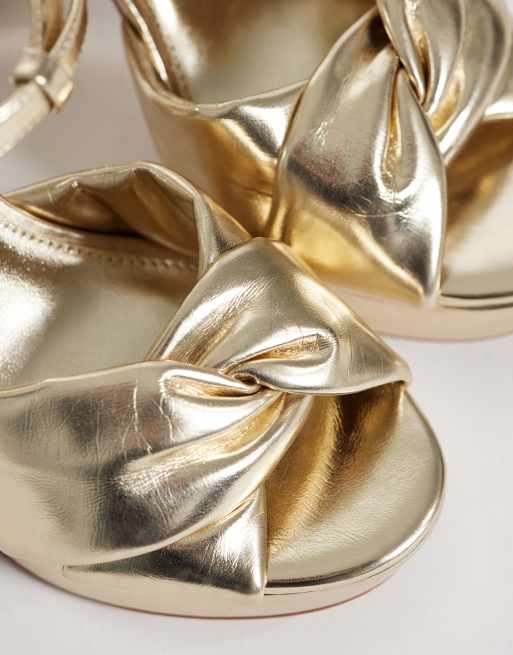 Mango Teen platform block heeled sandal in gold, 2 of 4